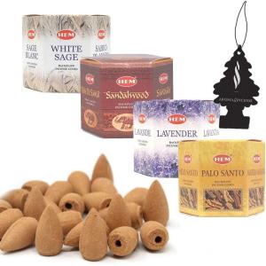 imageHEM Backflow Cones  Car Freshener  40 Cones Total  10 Each Fragrance  White Sage Sandalwood Lavender Palo Santo