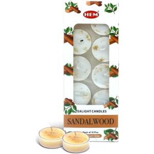 imageHEM Sandalwood Scented Tealight Candles 10 Pack 5 Hr Burn  Natural Soy NonToxic Long Lasting Low Smoke
