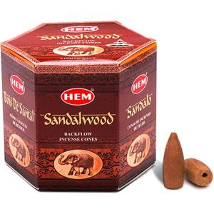 imageHEM White Sage Backflow Brown Incense Cones  Long Lasting Aroma for Positivity ampamp Pure Air  Wood Powder  Aromatherapy for Stress Relief Air Purifier ampamp Cleansing  Gift Set  Pack of 40 ConesSandalwood