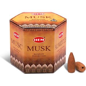 imageHEM White Sage Backflow Brown Incense Cones  Long Lasting Aroma for Positivity ampamp Pure Air  Wood Powder  Aromatherapy for Stress Relief Air Purifier ampamp Cleansing  Gift Set  Pack of 40 ConesMusk