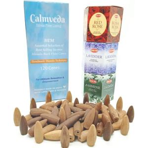 imageHem Backflow Incense  3 Types 120 Cones Rose Jasmine ampamp Lavender  Strong Scent with Thick White Incense Fountain