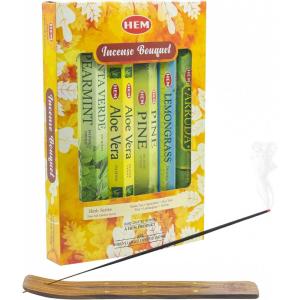 imageHem Hexagonal Fragrance Herb Series Gift Set Incense Sticks with Free Holder  6 Soothing Aromas ARRODA Lemongrass Pine Aloe Vera Green Tea Spearmint6