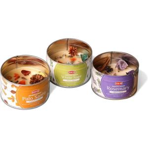 imageRosemary Stress Relief Candle with Crystals  95 Oz Natural Soy Candles Scented  Soft Palo Santo Wood Aroma Protection Candles  Long Lasting 65 hrs Clean Burn Aromatherapy CandleCrystal Candle Gift Set