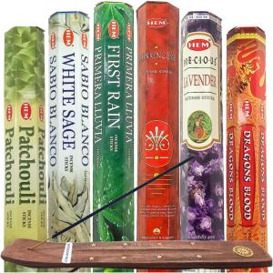 image:imageHEM Premium Incense amp Holders Set  120 Sticks 6 Scents  Free Holder  Lavender Incense Dragons Blood First Rain Patchouli Frankincense White Sage Top Variants