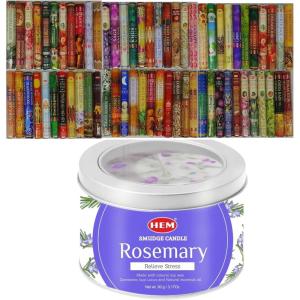 image:imageHEM Variety Incense 12 Box Pack 240 Sticks 240g 45 min Burn  HEM Smudge Candle Rosemary 32 Oz  Natural Soy with Crystals  Long Lasting 20 Hr Burn
