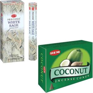 image:imageHEM White Sage Incense Sticks 100 Count  Coconut Incense Cones 120 Cones 12x10 Pack  Exotic Natural Aroma  Meditation Relaxation amp Healing  Gift Set