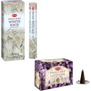 image:imageHEM White Sage Incense Sticks 100 Count  HEM Precious Lavender Incense Cones 120 Cones  Relaxing Aroma  Stress Relief Meditation amp Cleansing  Gift Set