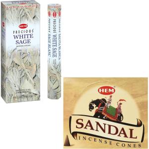 image:imageHEM White Sage Incense Sticks 100 Count  HEM Sandalwood Incense Cones 120 Cones  Natural Handrolled Aroma  Meditation Relaxation amp Healing  Gift Set